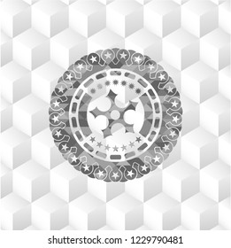 ninja star icon inside grey emblem. Vintage with geometric cube white background