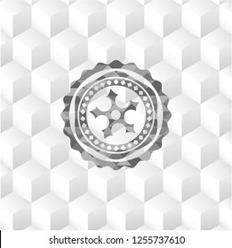 ninja star icon inside grey emblem. Vintage with geometric cube white background