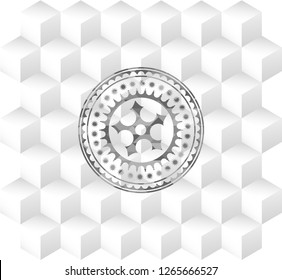 ninja star icon inside grey icon or emblem with geometric cube white background
