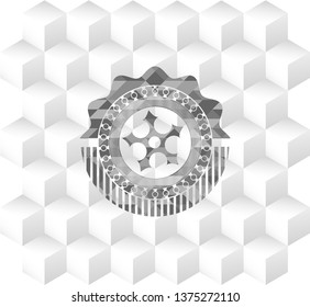 ninja star icon inside grey icon or emblem with geometric cube white background