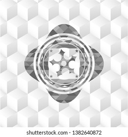 ninja star icon inside grey emblem with geometric cube white background
