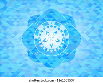ninja star icon inside light blue emblem with mosaic background