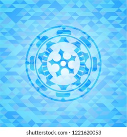 ninja star icon inside light blue emblem with triangle mosaic background
