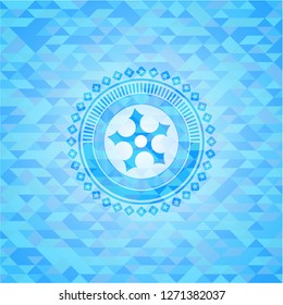 ninja star icon inside light blue emblem with triangle mosaic background