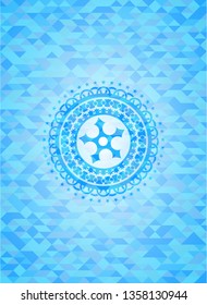 ninja star icon inside light blue emblem with mosaic background