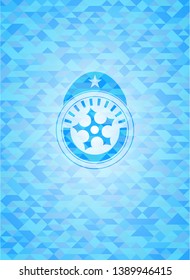 ninja star icon inside light blue emblem with triangle mosaic background