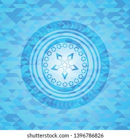 ninja star icon inside light blue emblem with triangle mosaic background