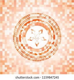 ninja star icon inside orange mosaic emblem with background
