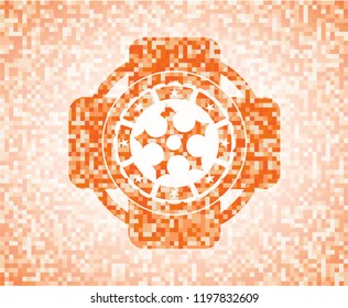 ninja star icon inside orange mosaic emblem with background