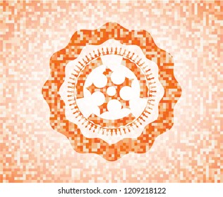 ninja star icon inside orange mosaic emblem with background