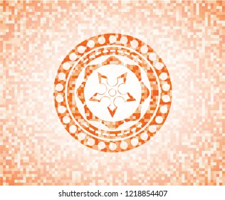 ninja star icon inside orange mosaic emblem with background