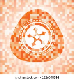 ninja star icon inside orange mosaic emblem with background