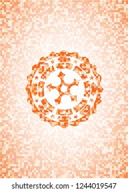 ninja star icon inside orange mosaic emblem with background