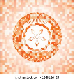 ninja star icon inside orange mosaic emblem with background