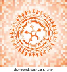 ninja star icon inside orange mosaic emblem with background