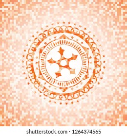 ninja star icon inside orange mosaic emblem with background