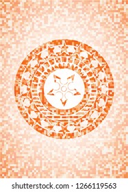 ninja star icon inside orange mosaic emblem with background