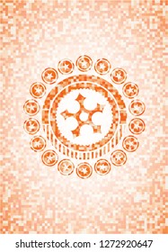 ninja star icon inside orange mosaic emblem with background