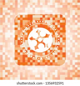ninja star icon inside orange mosaic emblem with background