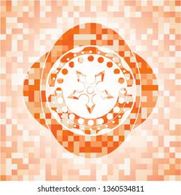 ninja star icon inside orange mosaic emblem with background