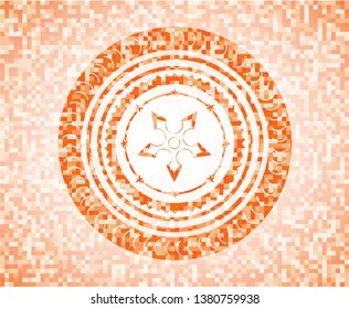 ninja star icon inside orange mosaic emblem with background