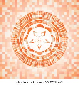 ninja star icon inside orange mosaic emblem with background