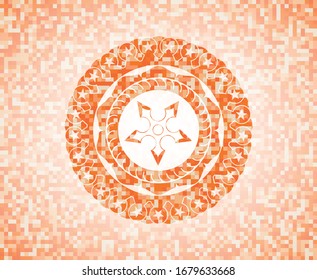 icono de estrella ninja dentro del emblema de mosaico naranja con fondo