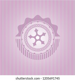 ninja star icon inside pink emblem. Retro