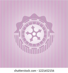 ninja star icon inside pink emblem. Retro