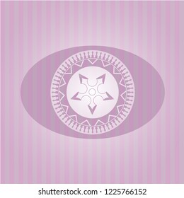 ninja star icon inside pink emblem. Vintage.