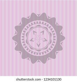 ninja star icon inside pink emblem. Retro