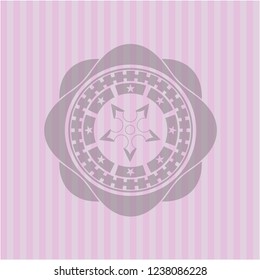 ninja star icon inside pink emblem. Retro