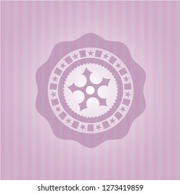 ninja star icon inside pink emblem. Retro