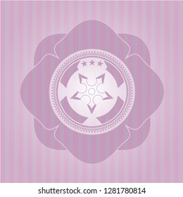 ninja star icon inside pink emblem. Vintage.