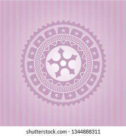 ninja star icon inside pink emblem. Retro