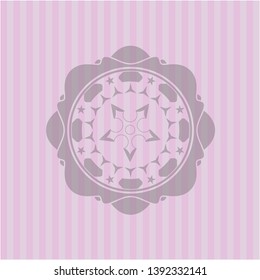 ninja star icon inside pink emblem. Retro