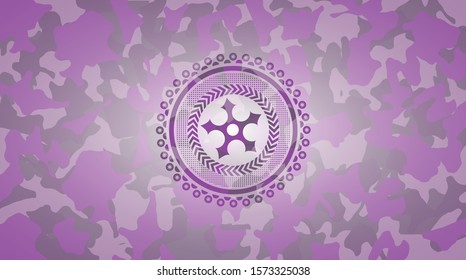 ninja star icon inside pink and purple camouflage emblem