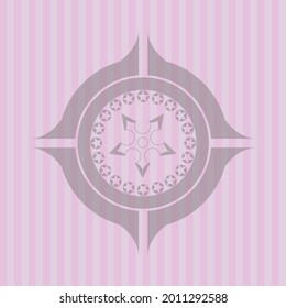 ninja star icon inside pink emblem. Retro. Detailed design. 