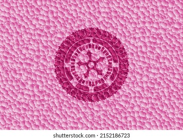 ninja star icon inside pink emblem with bubbles background. Vector Illustration. Detailed. 