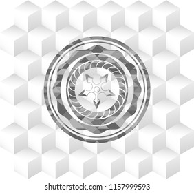 ninja star icon inside realistic grey emblem with cube white background