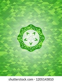 ninja star icon inside realistic green mosaic emblem