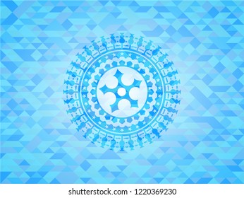 ninja star icon inside realistic sky blue mosaic emblem