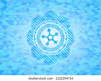 ninja star icon inside realistic light blue mosaic emblem