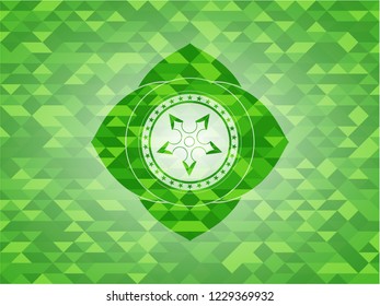 ninja star icon inside realistic green mosaic emblem