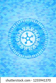ninja star icon inside realistic sky blue mosaic emblem