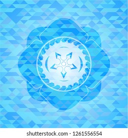 ninja star icon inside realistic sky blue mosaic emblem