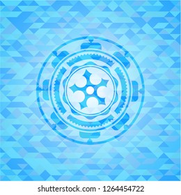 ninja star icon inside realistic sky blue mosaic emblem