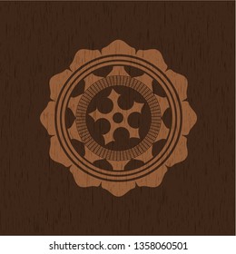 ninja star icon inside realistic wood emblem