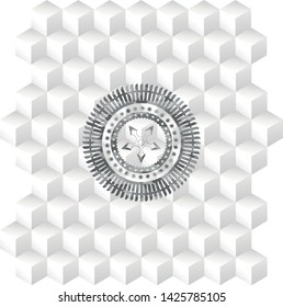 ninja star icon inside realistic grey emblem with geometric cube white background