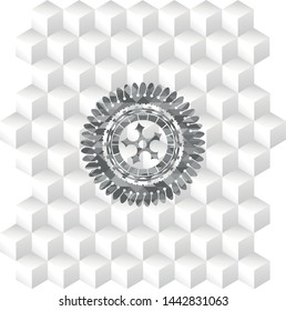 ninja star icon inside realistic grey emblem with cube white background